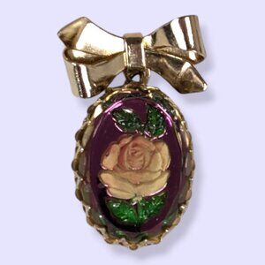 V. 1950s Dangling Rose Intaglio Bow Brooch